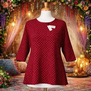 Women’s Tianello Martha Tunic Size XL Red & Black 3/4 Length Sleeve MSRP $95 NWT